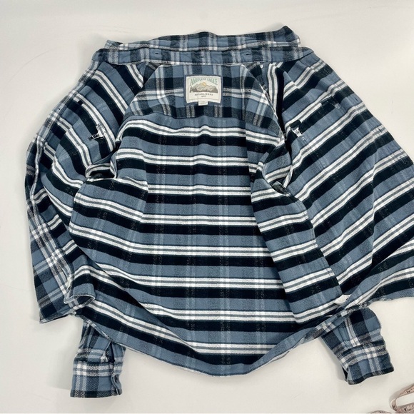 American Eagle Outfitters Men's Large Thick Flannel Shacket Blue Plaid Cabincore - Picture 9 of 11